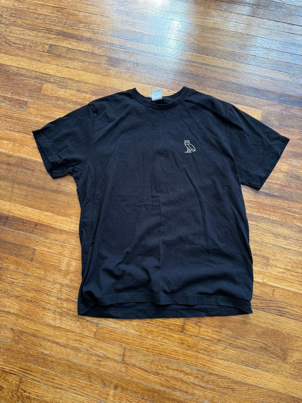 OVO Black Short Sleeve Crewneck T-Shirt with Small Owl Patch